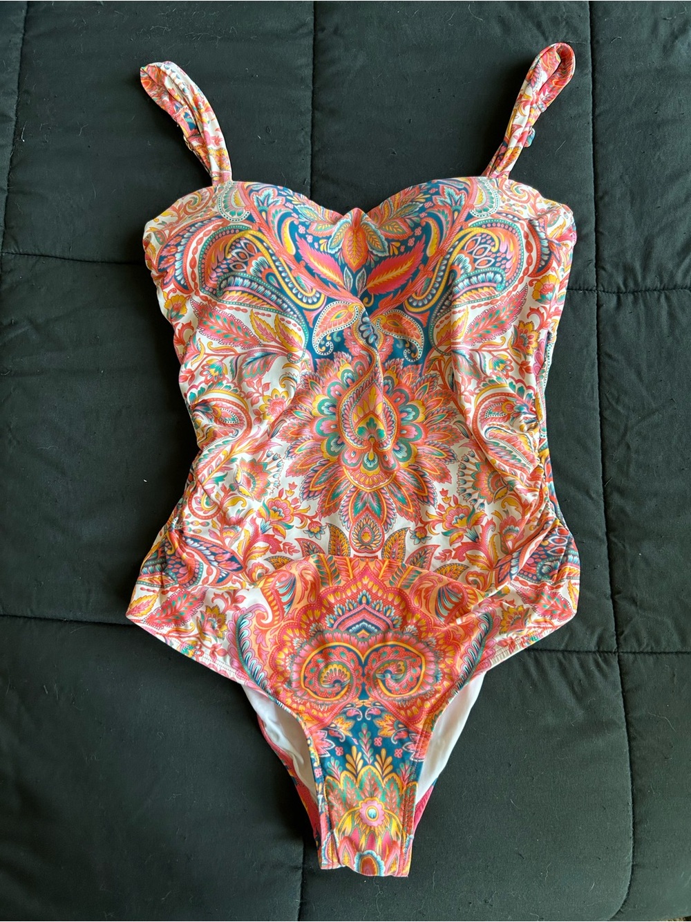 Jantzen One-Piece Swimsuit in Coral, Pink, Blue, Yellow Paisley
